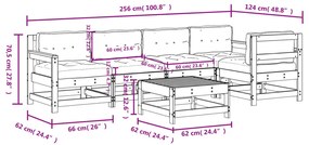 Set Divani da Giardino 6pz con Cuscini in Legno Massello Bianco