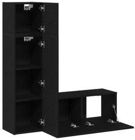 Set di mobili tv 3 pezzi  in legno ingegnerizzato di rovere nero