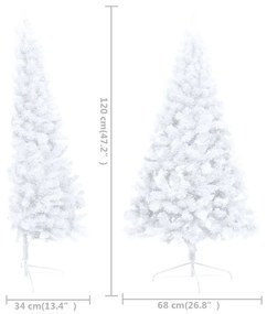 Albero di Natale a Metà Preilluminato con Palline Bianco 120 cm