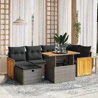 Set Divani da Giardino 7 pz con Cuscini Grigio in Polyrattan 3276252