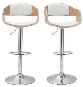 Sgabelli da bar design regolabili in poliuretano bianco e legno chiaro (set di 2) EUSTACHE