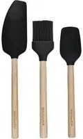 Set 3 utensili cucina silicone nero manico bambù KitchenAid