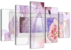 Quadri Quadro 5 pezzi Stampa su tela fiore astrazione viola
