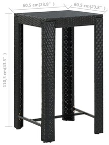 Tavolo da bar da giardino nero 60,5x60,5x110,5 cm polyrattan