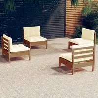 Set Divani da Giardino 4 pz con Cuscini Crema in Legno di Pino cod mxl 41255