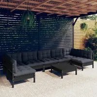 Set Divani da Giardino 8 pz con Cuscini Neri in Legno di Pino cod mxl 39572