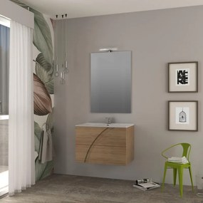 Mobile bagno sospeso Monica con lavabo in ceramica  L80 x H55 x P46 cm rovere tabacco, specchio non incluso