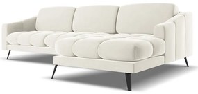 Divano angolare color crema (con penisola a destra) con rivestimento in velluto Nalu – Makamii