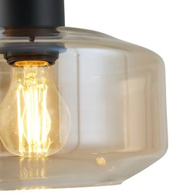 Lampada a sospensione moderna nera con vetro ambrato a 3 luci - Sheena