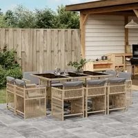 Set Pranzo da Giardino 11 pz con Cuscini Beige Misto Polyrattan 3211752