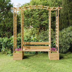 Pergola Da Giardino Panca E Vasi Legno Massello Pino Impregnato /