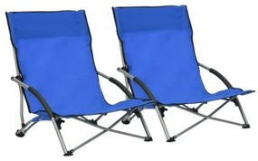 Sedie da Spiaggia Pieghevoli 2 pz in Tessuto Blu