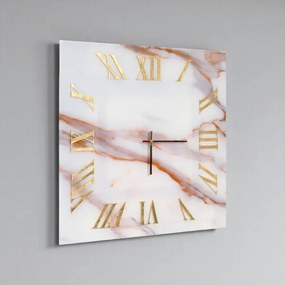 Orologio quadrato 65x65 cm in vetro temperato effetto marmo Bianco e Arancio - NAXO