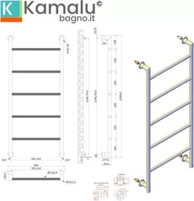 Termoarredo scalda salviette 1200x560mm colore bianco opaco KAM-D6012B - KAMALU
