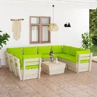 Set Divani da Giardino su Pallet 9 pz con Cuscini Legno Abete cod mxl 40641