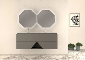 Mobile sottolavabo e lavabo Vintage per doppia vasca grigio nuvola L 140 x H 55 x P 45.3 cm