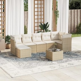 Set Divano da Giardino 8 pz con Cuscini Beige in Polyrattan