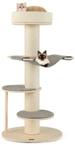 Costway Albero per gatti da 120cm con tiragraffi in sisal rinforzato tappetino in sisal, Torre per gatti in legno multi-livello Grigio