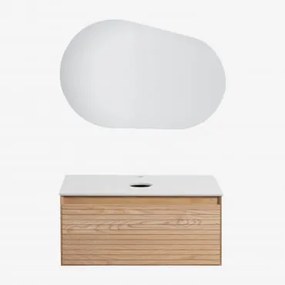 Set Di Mobili Da Bagno In Legno Di Frassino Tedrik Marrone Frassino & Senza Lavandino & Ovalado Led Y Antivaho (100x65 Cm) Meunier & Senza Rubinetto -