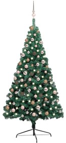 Albero di Natale a Metà Preilluminato con Palline, Albero di Natale a Metà Preilluminato con Palline Verde 180 cm II