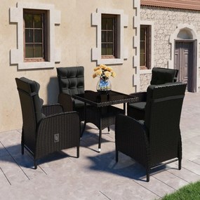 Set Mobili da Pranzo per Giardino 5 pz Polyrattan e Vetro Nero