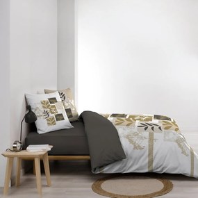 Set copripiumino e federa bianco/marrone in cotone per letto matrimoniale ed esteso 240x220 cm Utopia – douceur d'intérieur