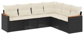 Set divano da giardino 6 pz con cuscini nero in polyrattan