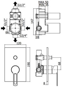 Paffoni Ringo RIN015NO/M Miscelatore doccia Monocomando ad incasso 2 uscite Con Piastra Acciaio Inox Nero Opaco