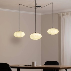 EMIBIG LIGHTING Lampada a sospensione Origo, opale/nero, decentrata, vetro, a 3 luci.