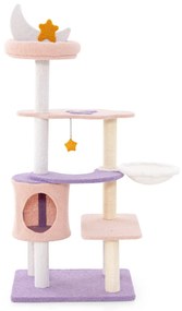 Costway Albero per gatti carino da interno con pali graffiati rivestiti di sisal, Torre per gatti multilivello Viola