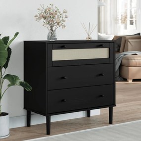 Cassettiera Senja Aspetto Rattan Nera 80x40x80 Cm İn Legno Pino /