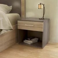 Comodino con un cassetto ed un vano a vista inferiore 44 5x35x43 5h cm di colore Grigio e Olmo mod. Nightstand