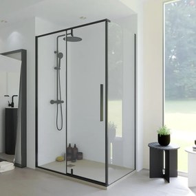 Pannello laterale per box doccia Fit L 79 x H 200cm, Sp. 8 mm vetro senza finitura / trasparente profilo in alluminio nero laccato