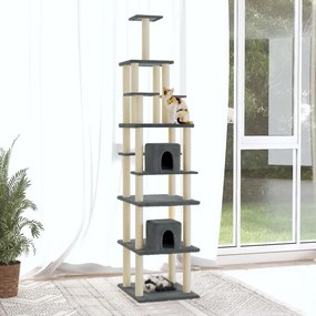 Albero Per Gatti Con Tiragraffi İn Sisal Grigio Scuro 216 Cm /