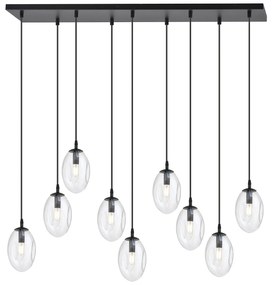 Sospensione Minimal 9 Luci Atalanta Acciaio Nero E Vetro Trasparente