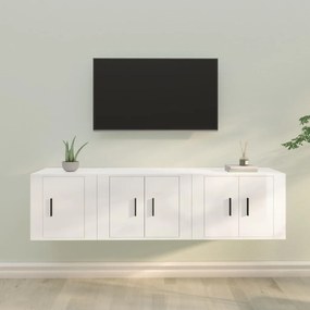 Set mobili porta tv 3 pz bianco lucido in legno multistrato