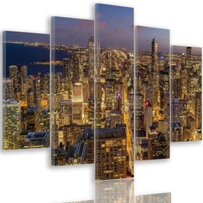 Quadro su tela 5 pannelli Notte della città di Chicago  Dimensioni 150x100