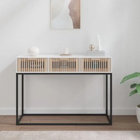 Tavolino Consolle Bianco 105x30x75 Cm Legno Multistrato E Ferro /