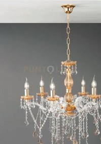 Lampadario damasco 12 luci ambra e oro attacco e14 d.90cm