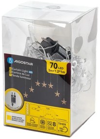 Aigostar - Catena luminosa natalizia LED da esterno 70xLED/230V 1,2x1m IP44 bianco caldo con stelle