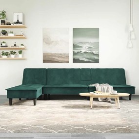 Divano Letto A L Verde Scuro 255x140x70 Cm İn Velluto /