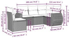 Set divano da giardino 5 pz con cuscini grigio in polyrattan