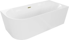 Mexen Mia vasca da bagno angolare freestanding destra 150 x 75 cm, bianca, troppo pieno dorato - 52691507500P-50