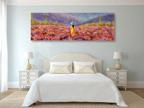 Quadro su tela – Ragazza in abito giallo in un campo di lavanda