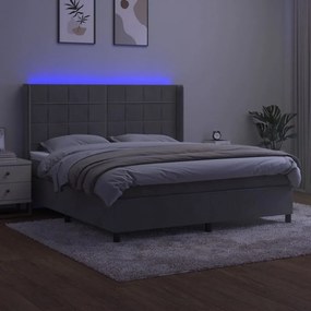 Letto a molle materasso e led grigio chiaro 180x200 cm velluto