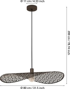 Eglo 44167 - Lampadario a sospensione su cavo SWABY 1xE27/60W/230V Ø 80 cm bronzo