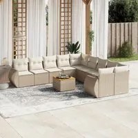 Set Divani da Giardino 11 pz con Cuscini Beige in Polyrattan 3257528