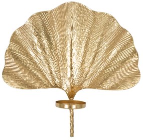 Portacandele da Muro Glam Leaf in Metallo Dorato 41x11,5x40 cm