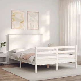Giroletto con testiera bianco 140x190 cm in legno massello