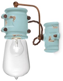 Applique Vintage Urban Ferro E Ceramica Azzurro 1 Luce E27 22Cm